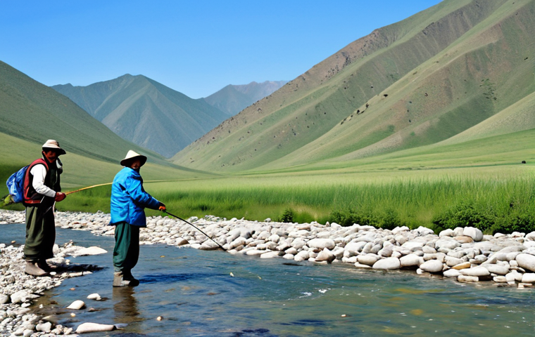 몽골 수산업 발전 현황 - "A modern aquaculture farm in the Mongolian countryside, showing fish tanks and workers in professio...