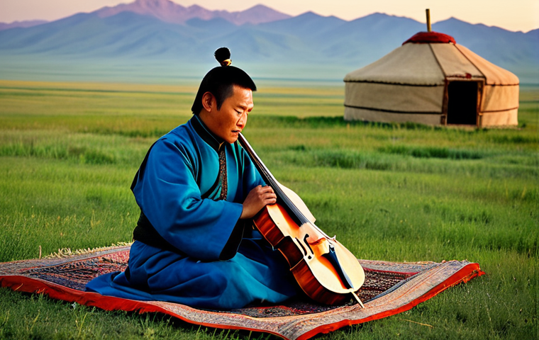 몽골 전통 악기 마린후르 - The Craftsmanship**

"Close-up of a craftsman's hands meticulously carving the horsehead scroll of a...
