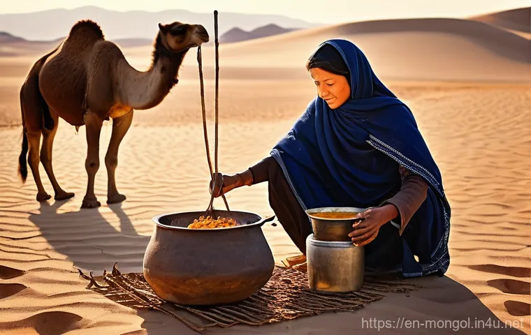 몽골 지역별 주요 식재료 - **Central Steppes Family Meal:** A heartwarming scene inside a traditional Mongolian ger. A nomadic ...