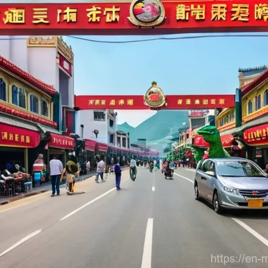 몽골과 중국 국경 여행 팁 - **Erenhot: Dinosaur City Gateway**
    A vibrant and bustling street scene in Erenhot, China, on the...