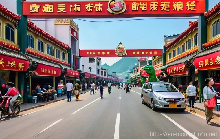 몽골과 중국 국경 여행 팁 - **Erenhot: Dinosaur City Gateway**
A vibrant and bustling street scene in Erenhot, China, on the...