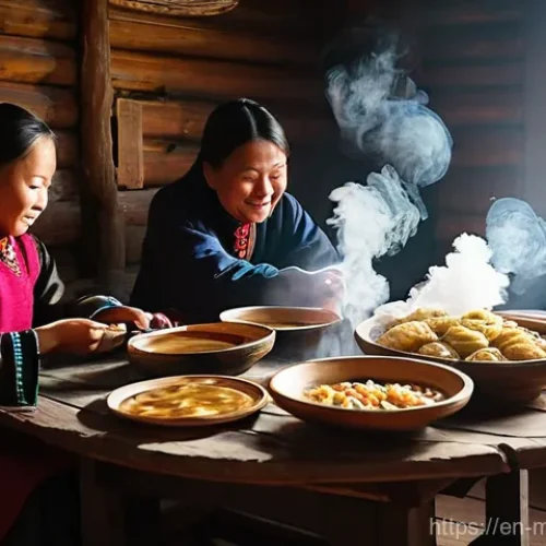 Home 22 몽골의 전통 요리와 맛 - **Prompt: A heartwarming scene inside a traditional Mongolian gher, filled with soft, natural light ...