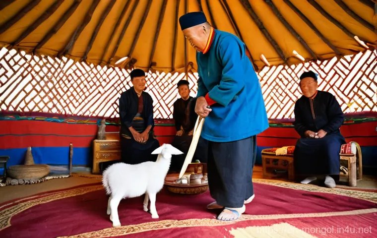 몽골 전통 보드 게임 - **Prompt:** A vibrant scene inside a traditional Mongolian ger (yurt), bathed in warm, natural light...