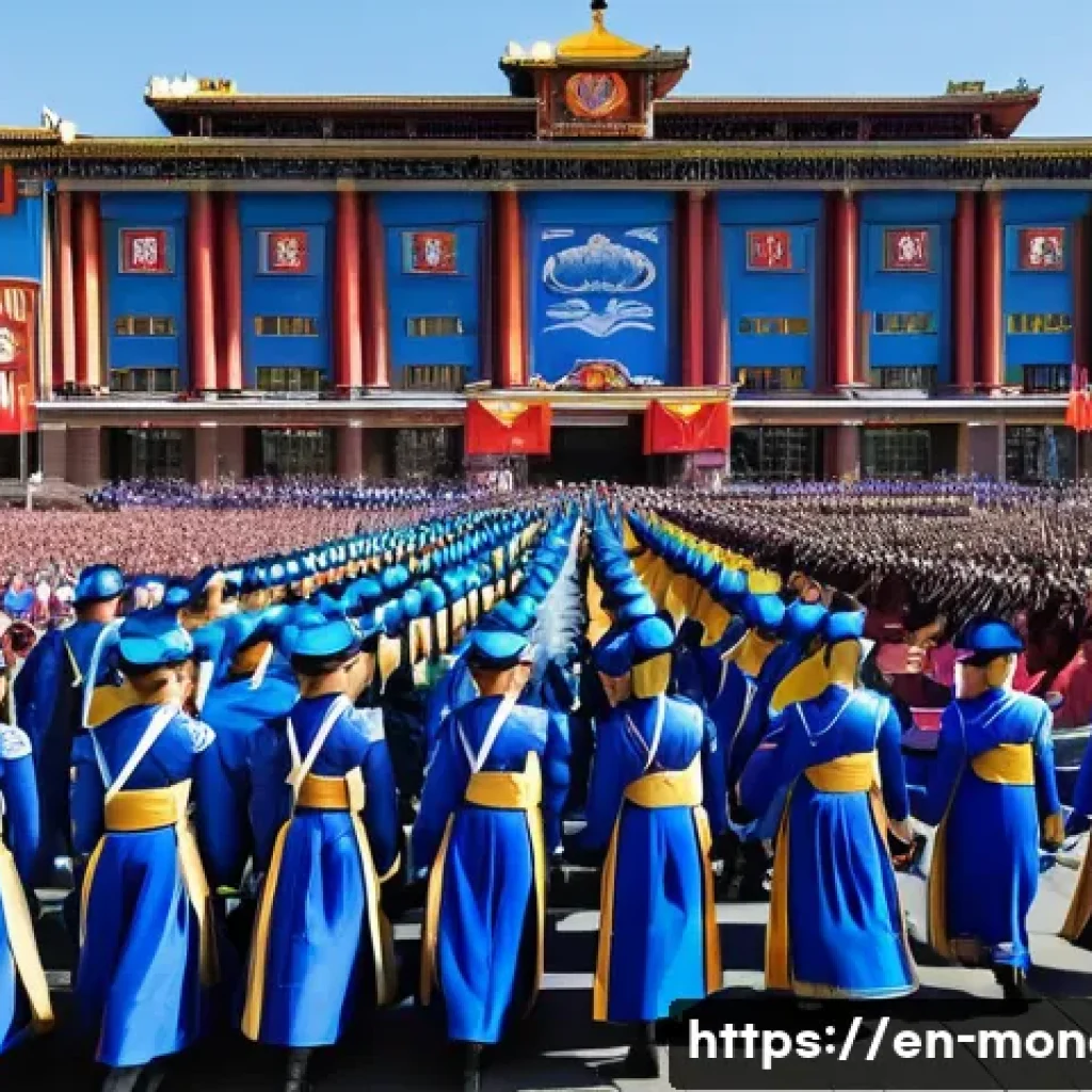 몽골의 독립 기념일 행사 - A vibrant scene depicting a large crowd in Ulaanbaatar&rsquo;s central square during Mongolia&rsquo;s Independen...
