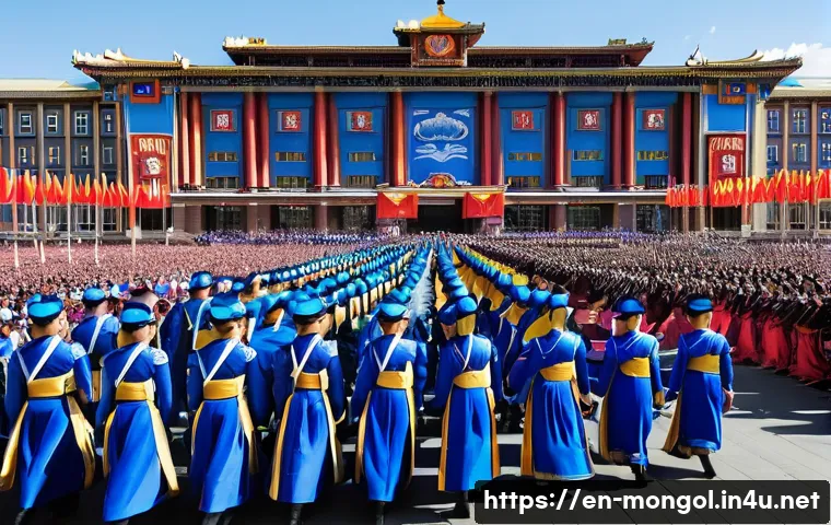 몽골의 독립 기념일 행사 - A vibrant scene depicting a large crowd in Ulaanbaatar&rsquo;s central square during Mongolia&rsquo;s Independen...