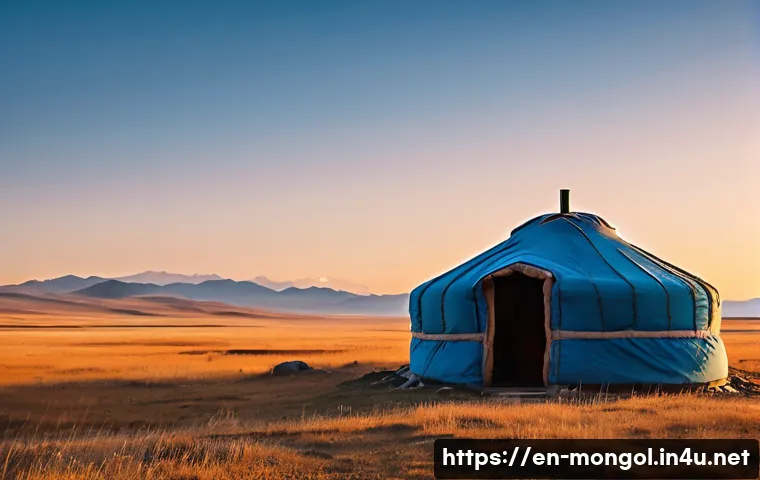 몽골 여행자의 주요 실수 - A rugged Mongolian landscape at dusk featuring a traveler dressed in layered clothing and a windproo...