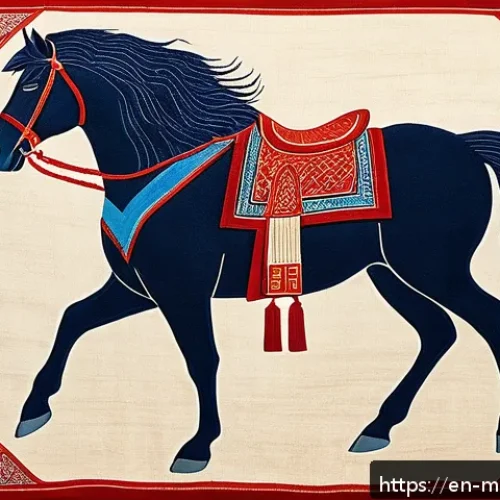 Home 32 몽골 전통 문양 해석 - A detailed, vibrant illustration of a traditional Mongolian felt rug featuring a majestic horse moti...