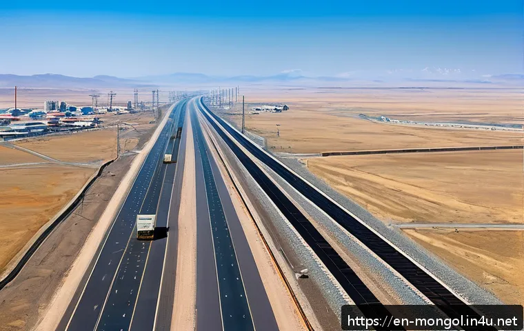 몽골 경제 성장 요인 - A panoramic view of Mongolia’s modern transportation infrastructure featuring newly constructed high...