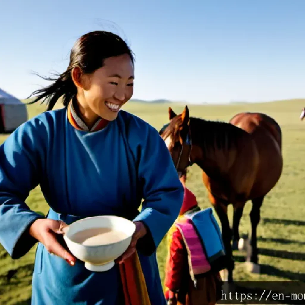 몽골 유목민과 교류하는 법 - Photorealistic documentary scene on the Mongolian steppe at golden morning light, a respectful trave...